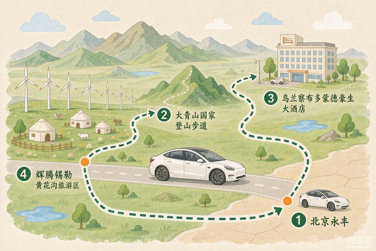 大青山 · 黄花沟 2 日环线 路线地图插画